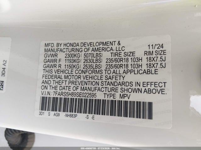 7FARS5H89SE022595 Honda Cr-v Hybrid Sport-l