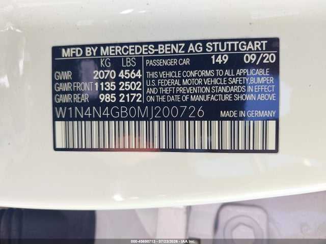 2021 Mercedes-benz Gla 250 მანქანა იყიდება აუქციონზე, vin: W1N4N4GB0MJ200726, აუქციონის ნომერი: 45698713