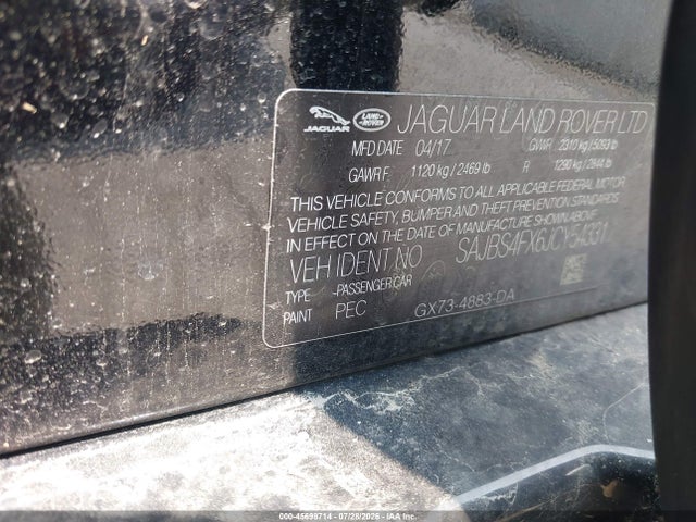 2018 Jaguar Xf 25t მანქანა იყიდება აუქციონზე, vin: SAJBS4FX6JCY54331, აუქციონის ნომერი: 45698714