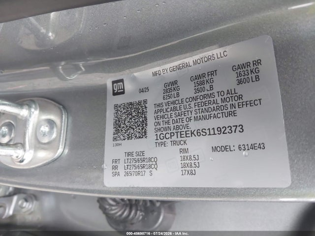 Aukcja sprzedaży 2025 Chevrolet Colorado 4wd Trail Boss, vin: 1GCPTEEK6S1192373, numer aukcji: 45698716