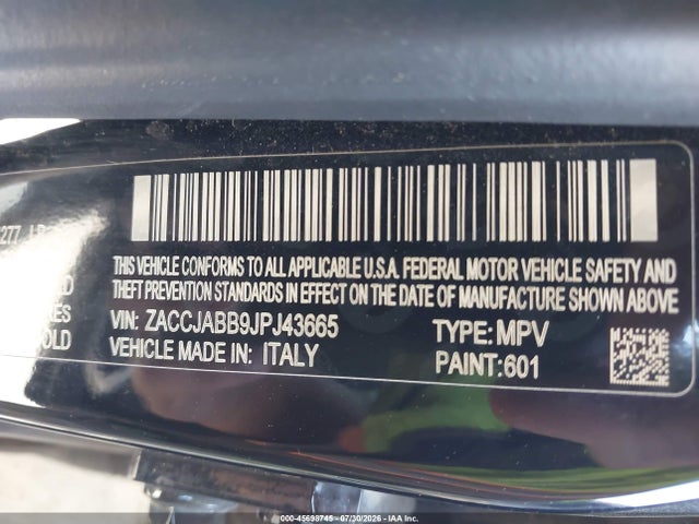Aukcja sprzedaży 2018 Jeep Renegade Latitude Fwd, vin: ZACCJABB9JPJ43665, numer aukcji: 45698745