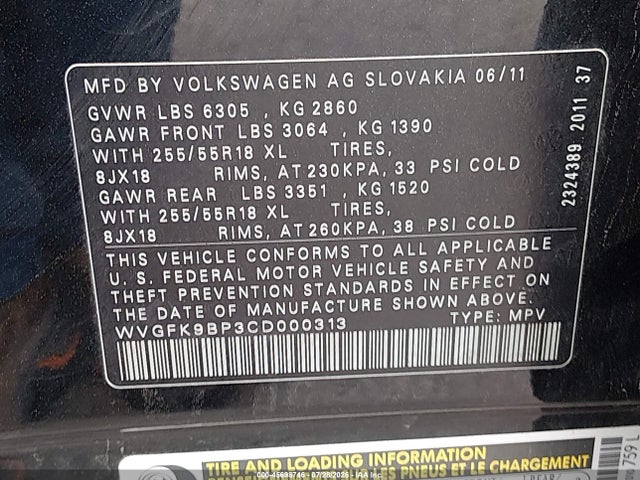 2012 Volkswagen Touareg Tdi Sport მანქანა იყიდება აუქციონზე, vin: WVGFK9BP3CD000313, აუქციონის ნომერი: 45698746