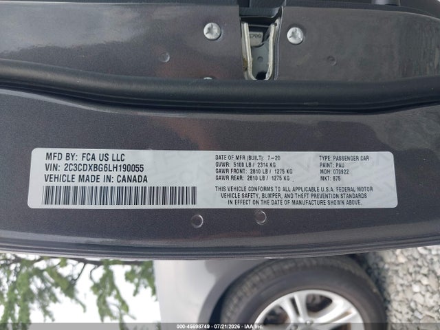 2C3CDXBG6LH190055 Dodge Charger Sxt Rwd
