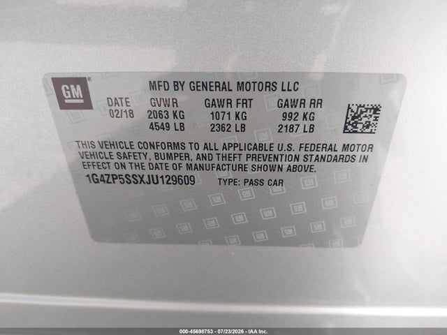 Aukcja sprzedaży 2018 Buick Lacrosse Essence, vin: 1G4ZP5SSXJU129609, numer aukcji: 45698753