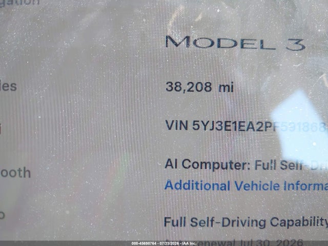 Продаж на аукціоні авто 2023 Tesla Model 3 Rear-wheel Drive, vin: 5YJ3E1EA2PF591868, номер лоту: 45698764