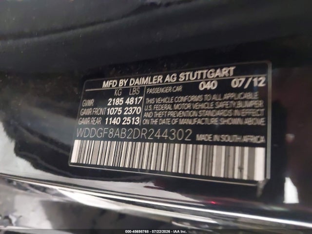 45698768 :رقم المزاد ، WDDGF8AB2DR244302 vin ، 2013 Mercedes-benz C 300 Sport 4matic مزاد بيع