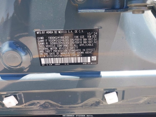 3CZRZ2H52SM743049 Honda Hr-v Awd Sport