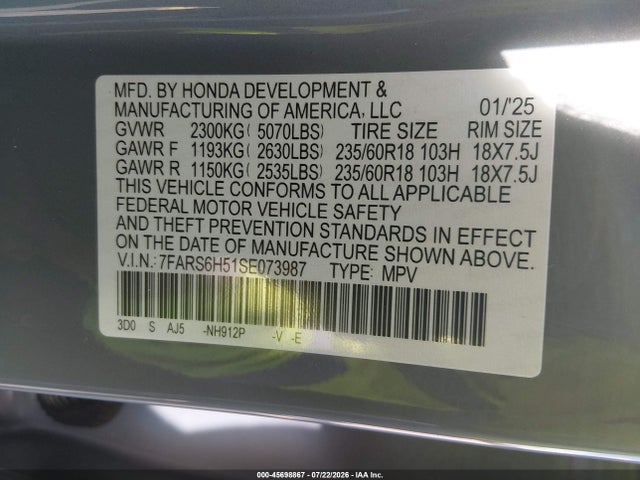 Продаж на аукціоні авто 2025 Honda Cr-v Hybrid Sport, vin: 7FARS6H51SE073987, номер лоту: 45698867