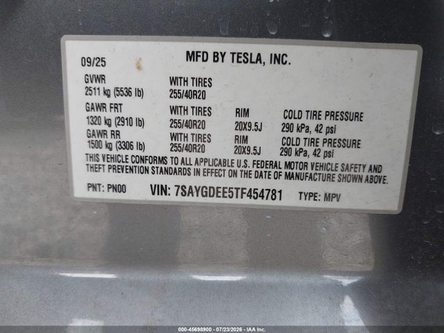 Продаж на аукціоні авто 2026 Tesla Model Y All-wheel Drive/long Range Launch Series/premium All-wheel Drive, vin: 7SAYGDEE5TF454781, номер лоту: 45698900
