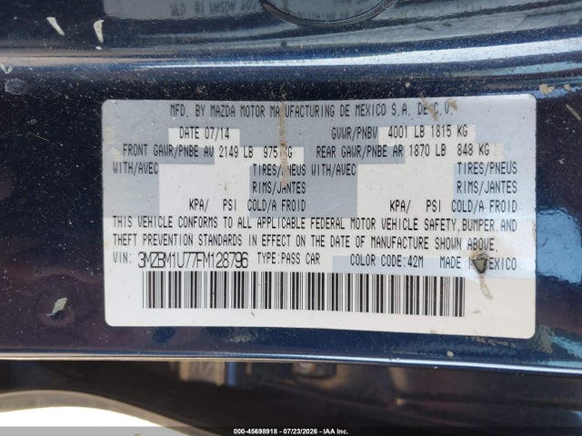 Aukcja sprzedaży 2015 Mazda Mazda3 I Sport, vin: 3MZBM1U77FM128796, numer aukcji: 45698918