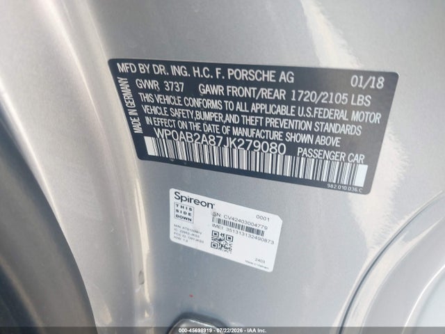 Продажа на аукционе авто 2018 Porsche 718 Cayman S, vin: WP0AB2A87JK279080, номер лота: 45698919