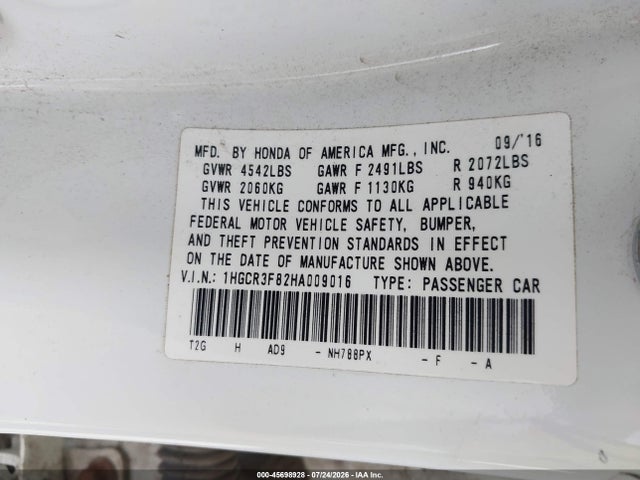 1HGCR3F82HA009016 Honda Accord Ex-l V6