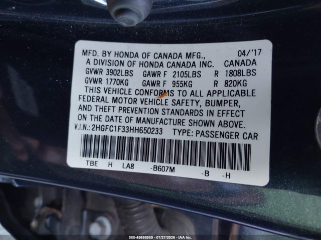 2HGFC1F33HH650233 Honda Civic Ex-t