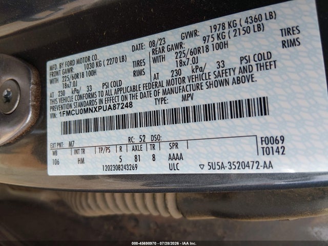 2023 Ford Escape St-line მანქანა იყიდება აუქციონზე, vin: 1FMCU0MNXPUA87248, აუქციონის ნომერი: 45698970