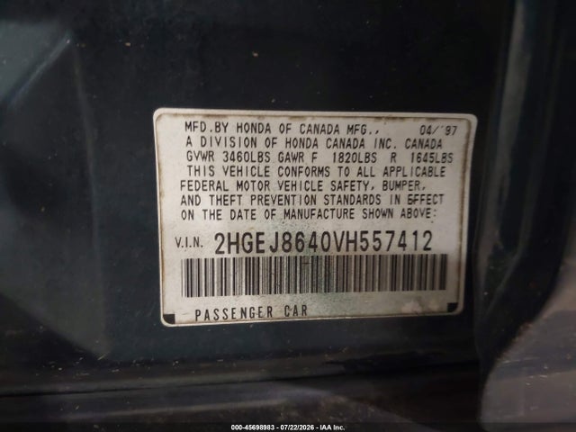 Продажа на аукционе авто 1997 Honda Civic Ex, vin: 2HGEJ8640VH557412, номер лота: 45698983