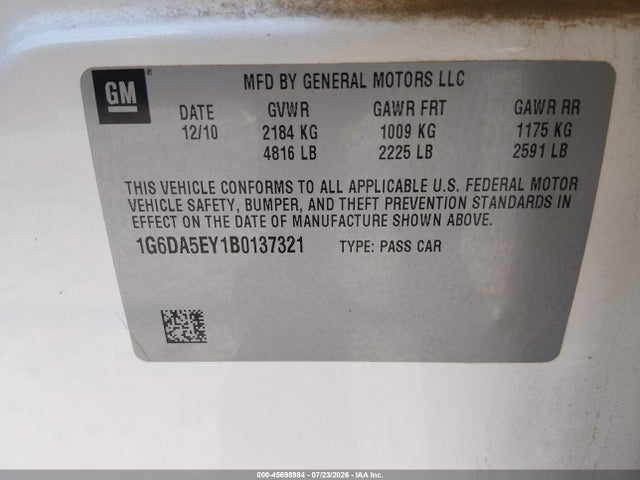Aukcja sprzedaży 2011 Cadillac Cts Standard, vin: 1G6DA5EY1B0137321, numer aukcji: 45698984