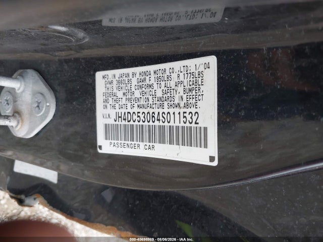 2004 Acura Rsx Type S მანქანა იყიდება აუქციონზე, vin: JH4DC53064S011532, აუქციონის ნომერი: 45698989
