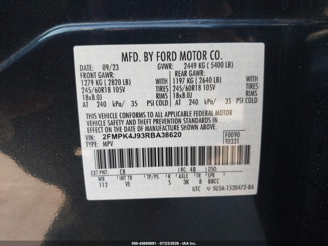 Продажа на аукционе авто 2024 Ford Edge Sel, vin: 2FMPK4J93RBA38620, номер лота: 45698991