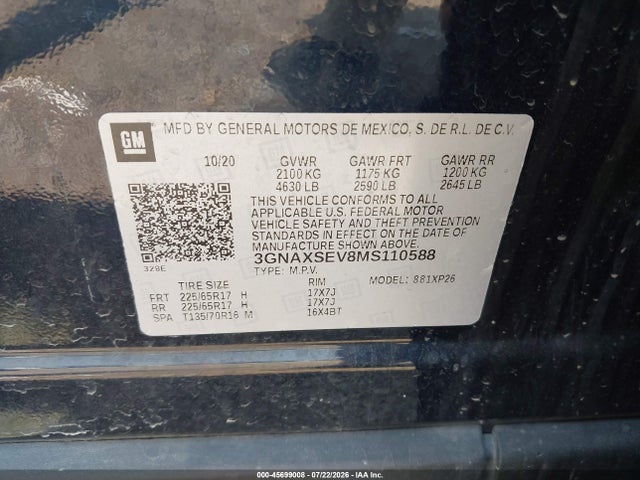 Chevrolet Equinox Awd Ls 2021 3GNAXSEV8MS110588 Image 9