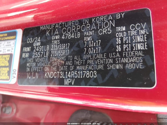 Auction sale of the 2024 Kia Niro Ev Wave, vin: KNDCT3L14R5117803, lot number: 45699011