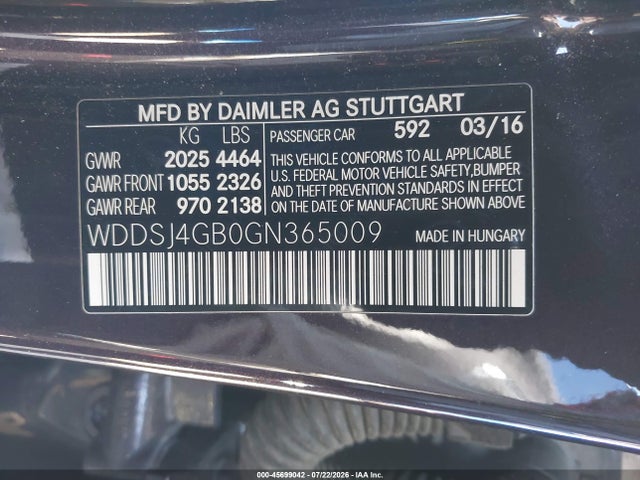 Aukcja sprzedaży 2016 Mercedes-benz Cla 250 4matic, vin: WDDSJ4GB0GN365009, numer aukcji: 45699042