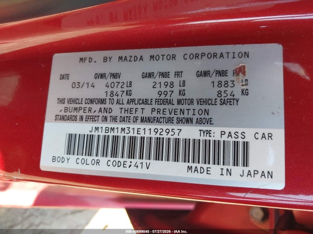 45699048 :رقم المزاد ، JM1BM1M31E1192957 vin ، 2014 Mazda Mazda3 S Grand Touring مزاد بيع