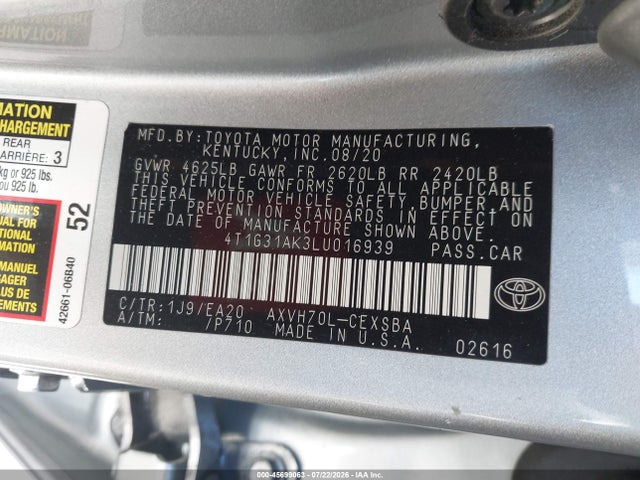 4T1G31AK3LU016939 Toyota Camry Se Hybrid