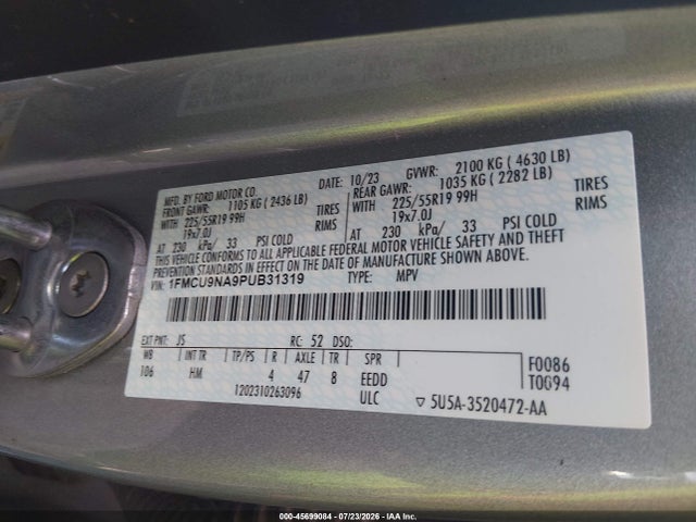 Aukcja sprzedaży 2023 Ford Escape St-line Select, vin: 1FMCU9NA9PUB31319, numer aukcji: 45699084