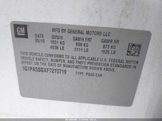 1G1PA5SGXF7270719 Chevrolet Cruze Ls Auto
