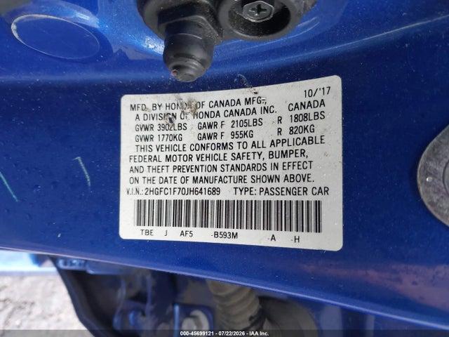 Honda Civic Ex-l 2018 2HGFC1F70JH641689 Image 9