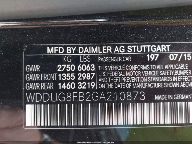 45699145 :رقم المزاد ، WDDUG8FB2GA210873 vin ، 2016 Mercedes-benz S 550 4matic مزاد بيع