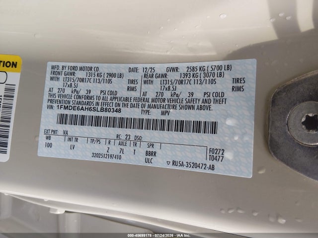 Aukcja sprzedaży 2025 Ford Bronco, vin: 1FMDE6AH6SLB80348, numer aukcji: 45699178