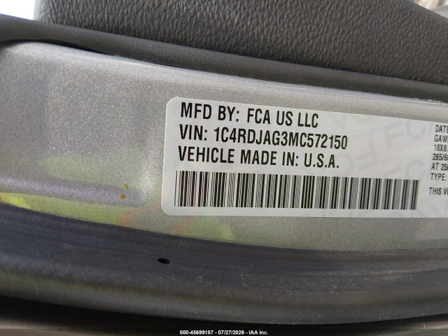 45699187 :رقم المزاد ، 1C4RDJAG3MC572150 vin ، 2021 Dodge Durango Sxt Plus Awd مزاد بيع