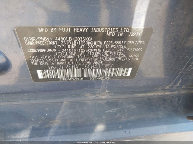 2012 Subaru Forester 2.5x Premium მანქანა იყიდება აუქციონზე, vin: JF2SHADC6CH431767, აუქციონის ნომერი: 45699208