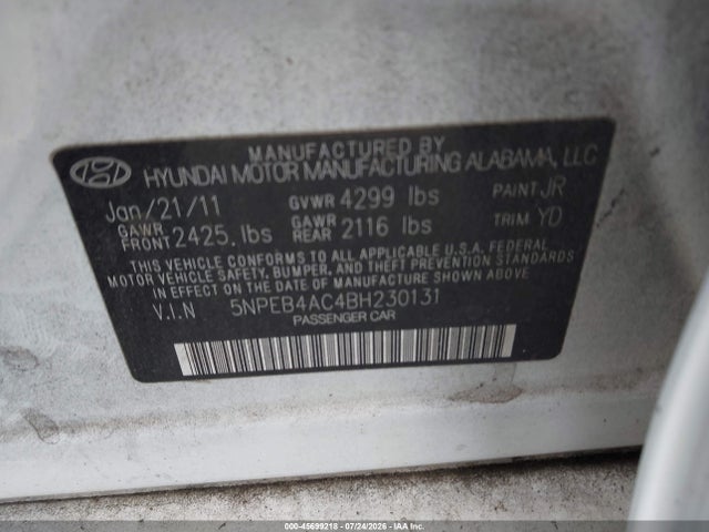 Продаж на аукціоні авто 2011 Hyundai Sonata Gls, vin: 5NPEB4AC4BH230131, номер лоту: 45699218