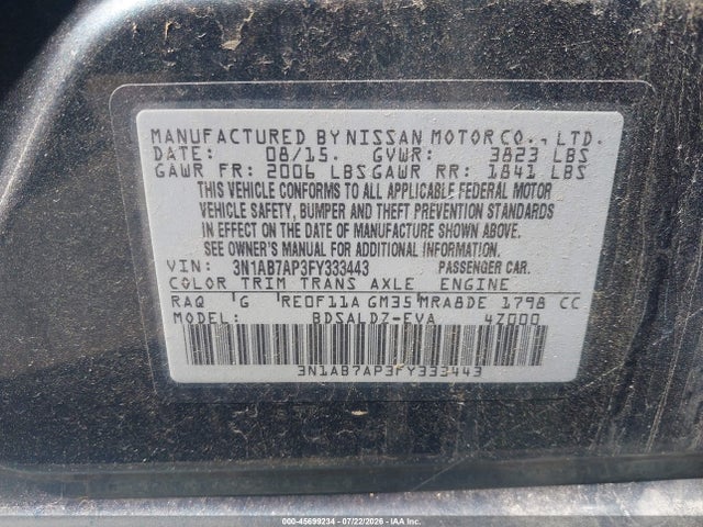 Nissan SENTRA SV 2015 3N1AB7AP3FY333443 Image 9