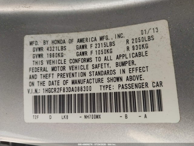 Продаж на аукціоні авто 2013 Honda Accord Ex-l, vin: 1HGCR2F83DA088300, номер лоту: 45699276