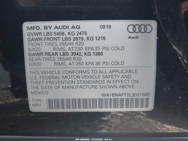Aukcja sprzedaży 2020 Audi Q5 Premium Plus 45 Tfsi Quattro S Tronic, vin: WA1BNAFY2L2021500, numer aukcji: 45699280