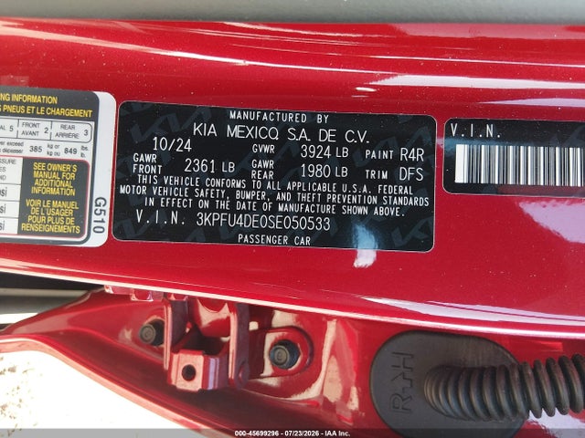 Aukcja sprzedaży 2025 Kia K4 Ex, vin: 3KPFU4DE0SE050533, numer aukcji: 45699296