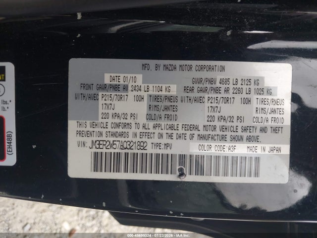 Aukcja sprzedaży 2010 Mazda Cx-7 I Sv, vin: JM3ER2W57A0321892, numer aukcji: 45699324
