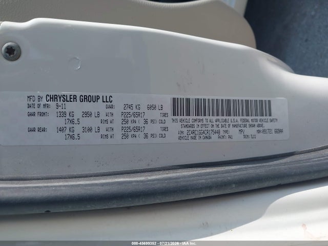 Продаж на аукціоні авто 2012 Chrysler Town & Country Limited, vin: 2C4RC1GG4CR175448, номер лоту: 45699352