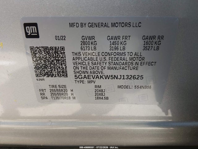 2022 Buick Enclave Awd Essence მანქანა იყიდება აუქციონზე, vin: 5GAEVAKW5NJ132625, აუქციონის ნომერი: 45699381
