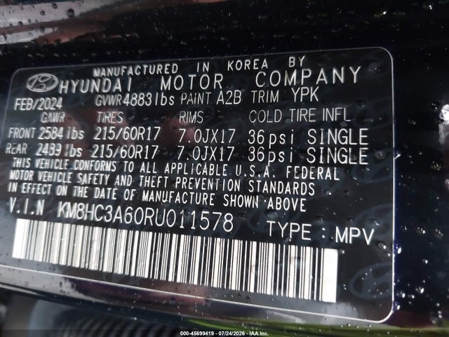 Aukcja sprzedaży 2024 Hyundai Kona Electric Sel, vin: KM8HC3A60RU011578, numer aukcji: 45699419
