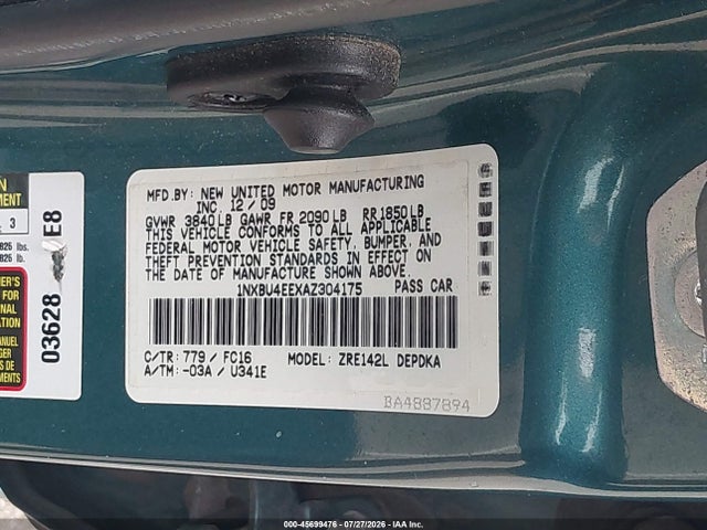 45699476 :رقم المزاد ، 1NXBU4EEXAZ304175 vin ، 2010 Toyota Corolla Le مزاد بيع