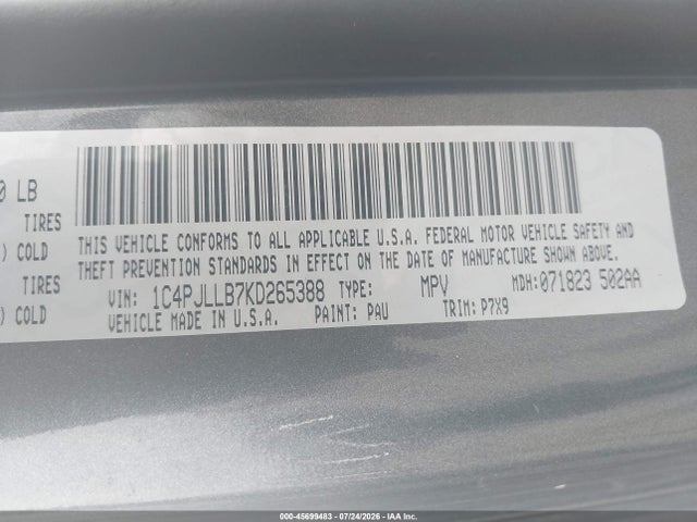 45699483 :رقم المزاد ، 1C4PJLLB7KD265388 vin ، 2019 Jeep Cherokee Latitude Plus Fwd مزاد بيع