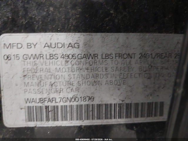Продаж на аукціоні авто 2016 Audi A4 Premium, vin: WAUBFAFL7GN001879, номер лоту: 45699485