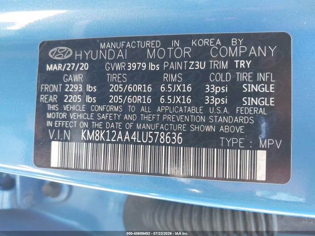 Hyundai Kona Se 2020 KM8K12AA4LU578636 Image 9