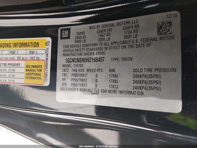 Aukcja sprzedaży 2017 Chevrolet Silverado 1500 Wt, vin: 1GCNCNEH6HZ198437, numer aukcji: 45699505