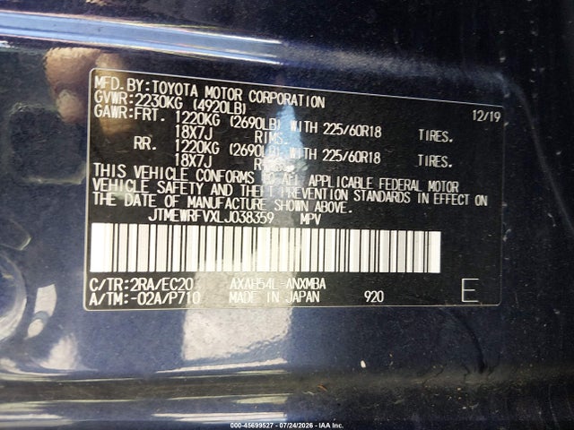 JTMEWRFVXLJ038359 Toyota Rav4 Hybrid Xse