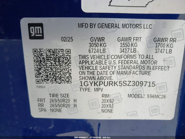 Продаж на аукціоні авто 2025 Cadillac Lyriq Sport 1 Rwd, vin: 1GYKPURK5SZ309715, номер лоту: 45699571